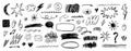 Big set of hand-drawn doodle elements. collection of scribble shapes, arrows, stars, and speech bubbles with a charcoal Royalty Free Stock Photo