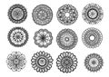 Big set of hand drawn floral mandala isolated on white background