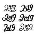 Big set of 2019 hand drawn inscriptions. New Year and Christmas