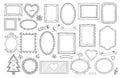 Big set of hand drawn isolated frames and different elements: hearts, banners, flowers, lettering.