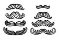 Big set of hand drawn vector mustache. Funny mustache. Collection of cartoon barber silhouette hairstyle . Various types