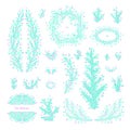Big set of hand drawn vector twigs and branches with leaves