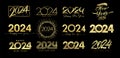 Big set of 2024 Happy New Year, golden logo text design