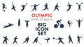 Big set of icons for different kinds of sports. Modern flat pictograms of baseball, football, basketball, gymnastics Royalty Free Stock Photo