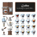 Big set of icons in flat style on the topic of coffee shop, barista, making coffee