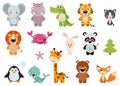 Big set isolated animals. Vector collection funny animals. Royalty Free Stock Photo