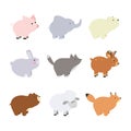 Big set isolated animals. Vector collection funny animals. Cute animals forest, farm, domestic, polar in cartoon style. Pig, eleph Royalty Free Stock Photo