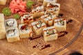 Big set of japanese food sushi maki rolls Royalty Free Stock Photo