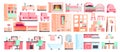 Big set kit collection vector isolated icons of furniture for bathroom interior Royalty Free Stock Photo
