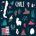 Big set of landmarks, symbols of Chile, South America