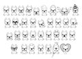 Big set of little dogs with different emotions and objects painted with black lines on a white background. Royalty Free Stock Photo