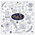 Big set Magic doodle. Dream Catcher, feathers, crystals, magic ball .
