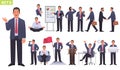 Big set of manager character. Businessman or entrepreneur in different poses and actions. Business man meditates