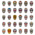 Big set of mexican sugar skulls isolated on white background. Design element for poster, card, t shirt.