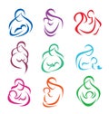 Big set of mother and baby symbols