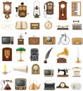 Big set of much objects retro old vintage icons stock vector ill