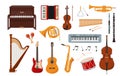 Big Set of musical instruments and notes isolated on white Royalty Free Stock Photo