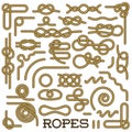 Big Set of Nautical rope knots vector decorative vintage elements Royalty Free Stock Photo