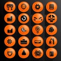 Big set of orange circle icons for web and mobile applications. Vector illustration Royalty Free Stock Photo