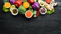 Big set organic food. Fresh vegetables and fruits. Top view. Royalty Free Stock Photo