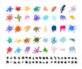 Big set of paint splatter colorful. Round splash colored flat, decorative shapes liquids. Different splashes and drops, cartoon Royalty Free Stock Photo