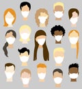 Big set of people wearing protective mask to prevent virus COVID-19. Men and woman face without eyes collection. Avatars with Royalty Free Stock Photo