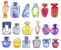 Big set of perfume bottles Royalty Free Stock Photo