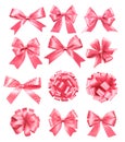 Big set of pink gift bows and ribbons.