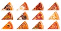 Big set of pizza slices. Photo of different tasty pizza for menu card, web design, shop, advertising or delivery fast food
