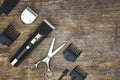 Big Set Of Professional Black Barber Tools. Barber Shop. Hairdresser Concept. Hairdresser salon equipment concept, hairdressing