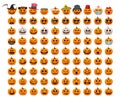 Big Set pumpkins on white background. The main symbol of the Happy Halloween holiday. Orange and white pumpkin with smile for your Royalty Free Stock Photo