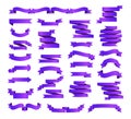 Big set of purple ribbons are shown. Colorful labels, price tags, banners for bookmark, vintage ribbon Royalty Free Stock Photo