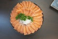 Big set raw salmon slice or salmon sashimi in Japanese style fresh serve on ice Royalty Free Stock Photo