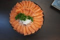Big set raw salmon slice or salmon sashimi in Japanese style fresh serve on ice Royalty Free Stock Photo