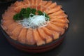 Big set raw salmon slice or salmon sashimi in Japanese style fresh serve on ice Royalty Free Stock Photo