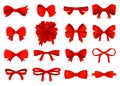 Big set of red gift bows with ribbons. Vector illustration Royalty Free Stock Photo