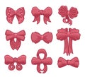 Big set of red gift bows with ribbons. Vector illustration Royalty Free Stock Photo