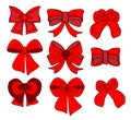 Big set of red gift bows with ribbons Royalty Free Stock Photo