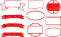 Big set of red grunge templates for round rubber stamps and ribbon banners. Royalty Free Stock Photo