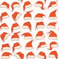 Big set of red Santa hats isolated on white background. Winter, New Year, Christmas. Santa's clothes. Festive cap Royalty Free Stock Photo
