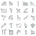 Big set of renovation house 25 icon, concept repair build tool stuff, instrument toolkit outline art flat vector illustration, Royalty Free Stock Photo