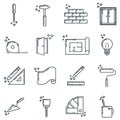 Big set of repair design house 16 icon, concept renovation tool stuff instrument toolkit line art flat vector illustration, Royalty Free Stock Photo