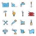 Big set of repair house 16 icon, concept renovation tool stuff instrument toolkit line art flat vector illustration, isolated on Royalty Free Stock Photo