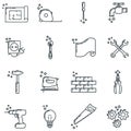 Big set of repair house 16 icon, concept renovation tool stuff instrument toolkit line art flat vector illustration, isolated on Royalty Free Stock Photo
