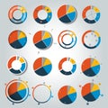 Big set of round, circle chart, graph. Simply color editable.