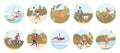 Big Set of round icons Summer performing various activities