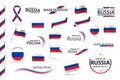 Big set of Russian ribbons, symbols, icons and flags isolated on white background, Made in Russia, Welcome to Russia