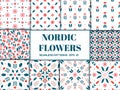 Big set of Scandinavian nordic floral seamless pattern with simple geometric flower elements pastel colors Royalty Free Stock Photo