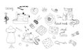 big set of sewing equipment and supplies outline in doodle style Royalty Free Stock Photo