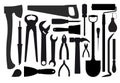 Big set of silhouettes of workers tools Royalty Free Stock Photo